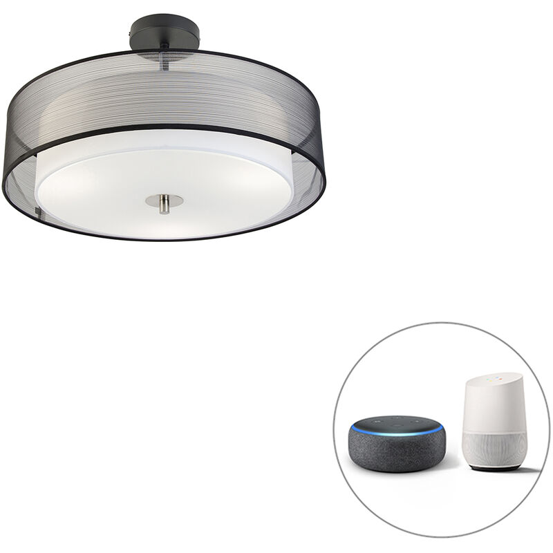 foto del prodotto lampada da soffitto drum neutron moderno tessuto,acciaio,vetro nero bianco tondo e27 max. 3 x 8.5 watt qazqa