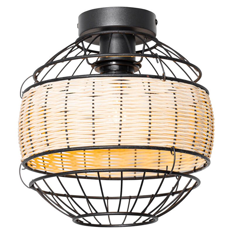 foto del prodotto lampada da soffitto emir - orientale - acciaio,malacca - nero legno - tondo max. 1 x watt - qazqa