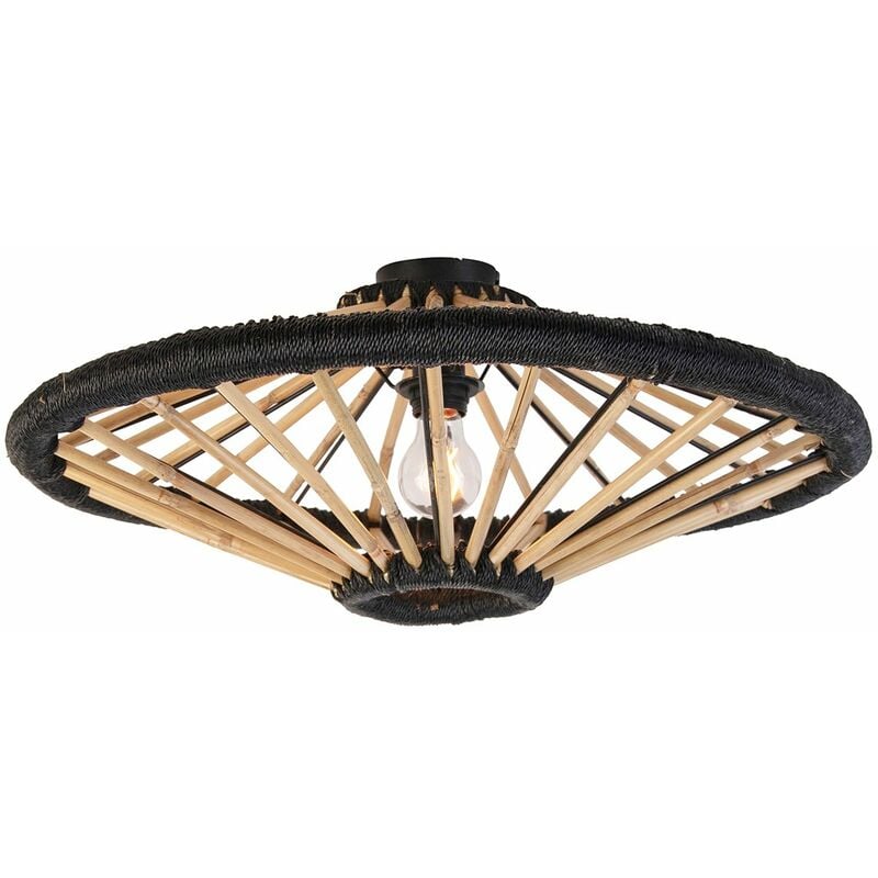 foto del prodotto lampada da soffitto evalin orientale bamboo,acciaio nero legno tondo max. 1 x watt qazqa