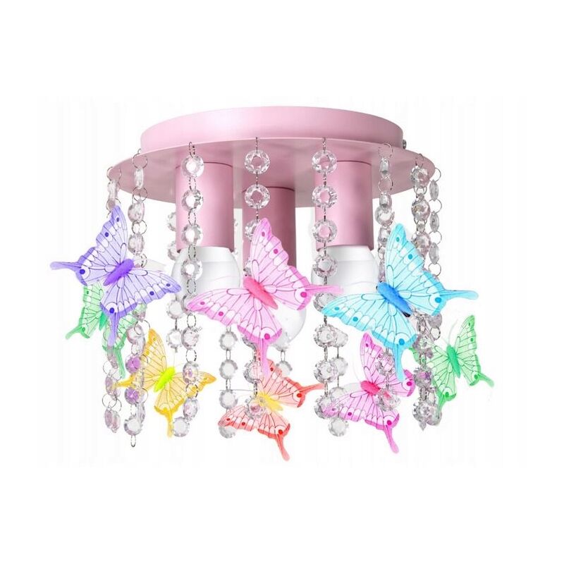 foto del prodotto lampada da soffitto ewilight 3x e27, rosa, cristalli farfalla