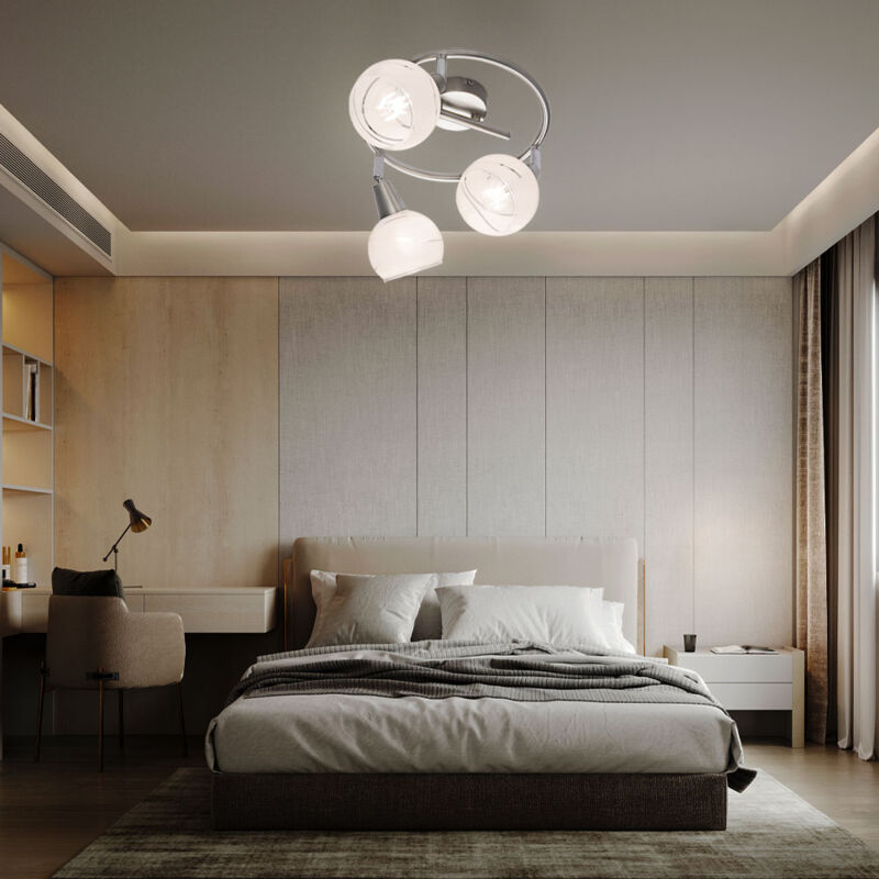 foto del prodotto lampada da soffitto faretto da soffitto a led cromato plafoniera in vetro lampada da soggiorno con faretti mobili, 3x 5w 3x 400lm bianco caldo, dxh