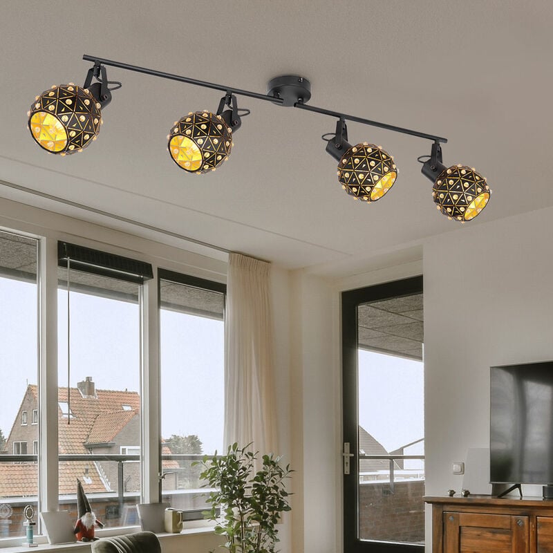 foto del prodotto lampada da soffitto faretto da soffitto lampada da soggiorno lampada da sala da pranzo, cristalli, spot mobili, metallo nero, 4 x e27, l 90 cm
