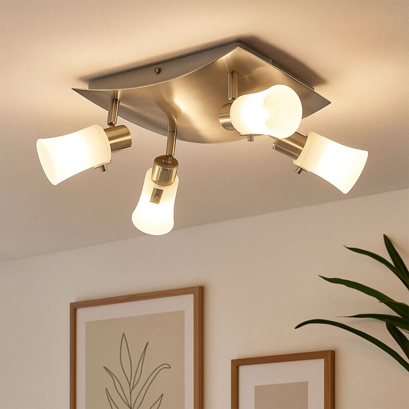 foto del prodotto lampada da soffitto faretto regolabile lampada da soffitto per soggiorno, vetro satinato nichel opaco, 4x g9, lxp 28x24 cm eglo 90402