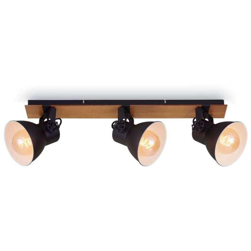 foto del prodotto lampada da soffitto faretto vintage 3xe27 40w legno metallo nero opaco brilo ner