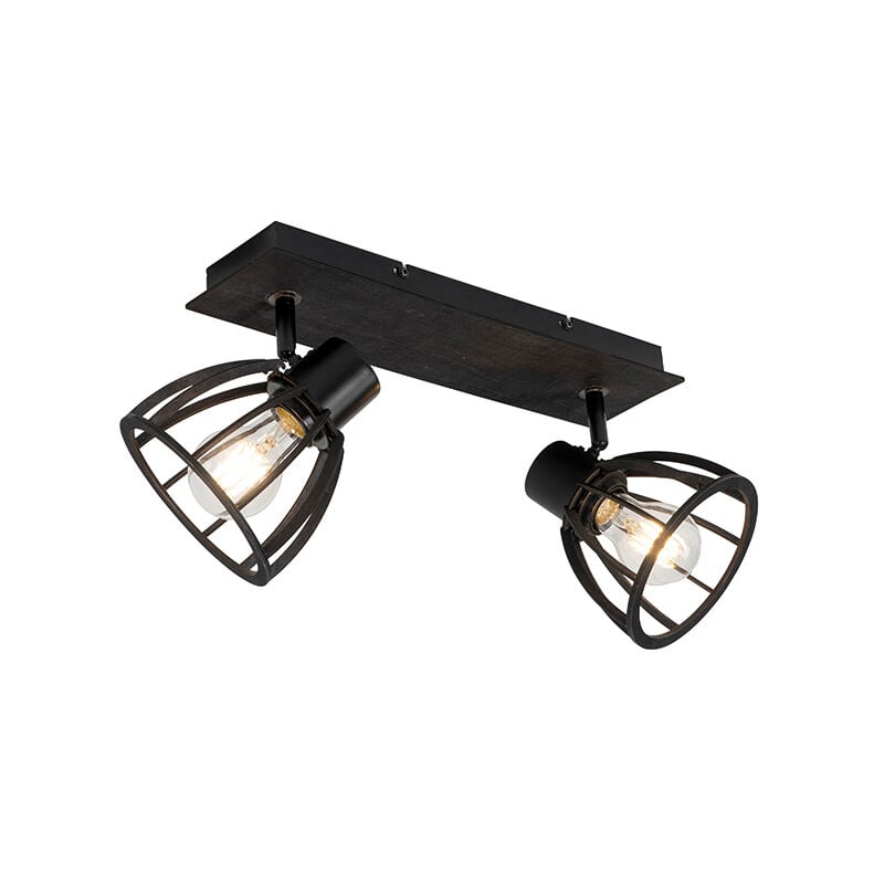 foto del prodotto lampada da soffitto fotu industriale acciaio,legno nero allungato tondo max. 2 x watt qazqa