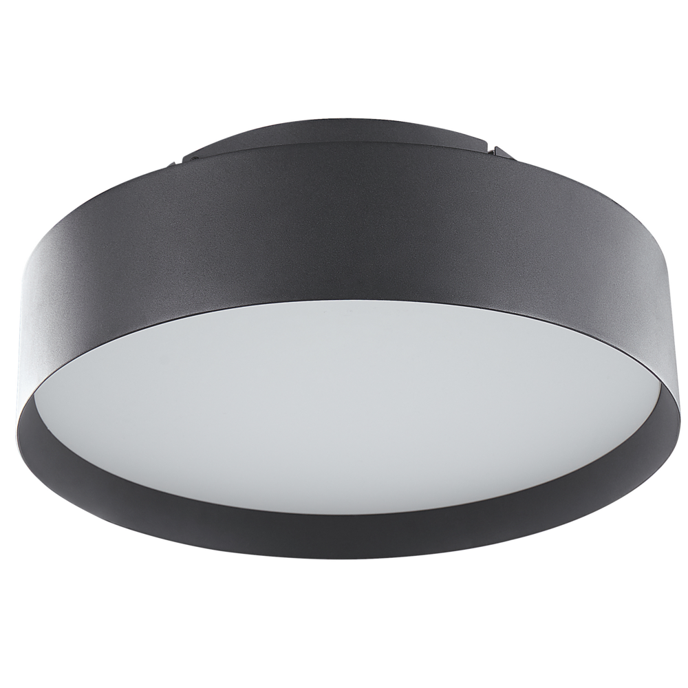 foto del prodotto lampada da soffitto in acciaio nero con luci a led integrate in acrilico illuminazione moderna decorativa di forma rotonda