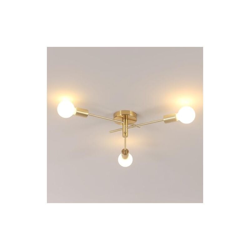 foto del prodotto lampada da soffitto in ferro battuto goeco oro, 3 teste, 36x36x13 cm, attacco e27, lampadina non inclusa