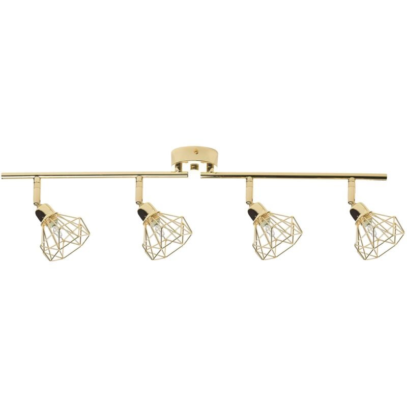 foto del prodotto lampada da soffitto in metallo dorato 4 luce paralumi a gabbia bracci orientabili moderna