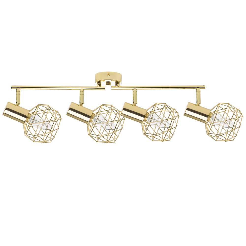 foto del prodotto lampada da soffitto in metallo dorato 4 luce paralumi a gabbia bracci orientabili moderna