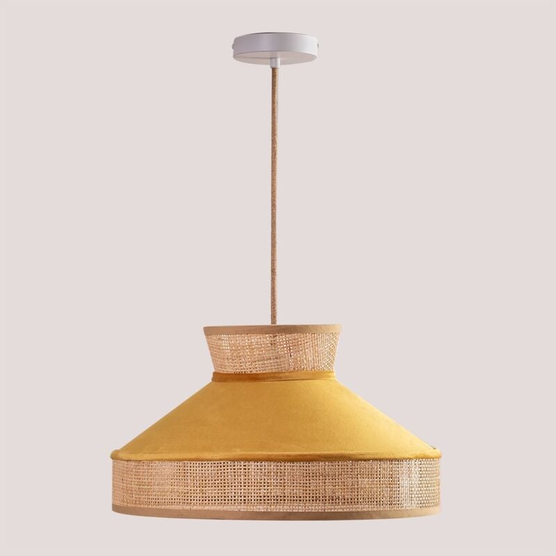 foto del prodotto lampada da soffitto in velluto e rattan xanti sklum