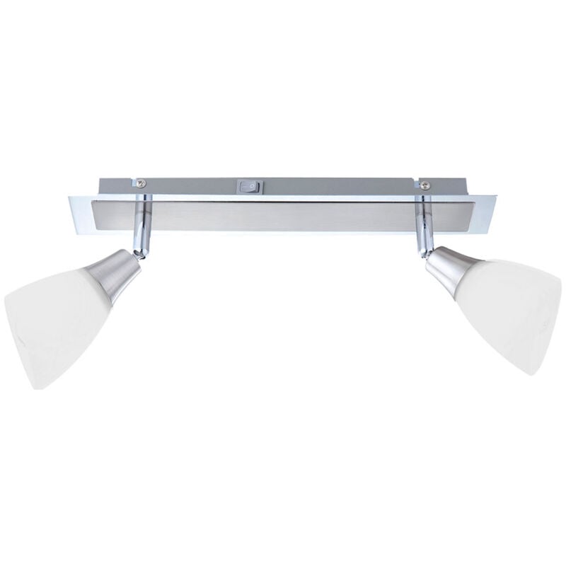 foto del prodotto lampada da soffitto in vetro bianco con faretto girevole, 2 luci, nichel opaco, 2x e14, lxpxa 35x6,5x18cm, soggiorno, sala da pranzo, cucina