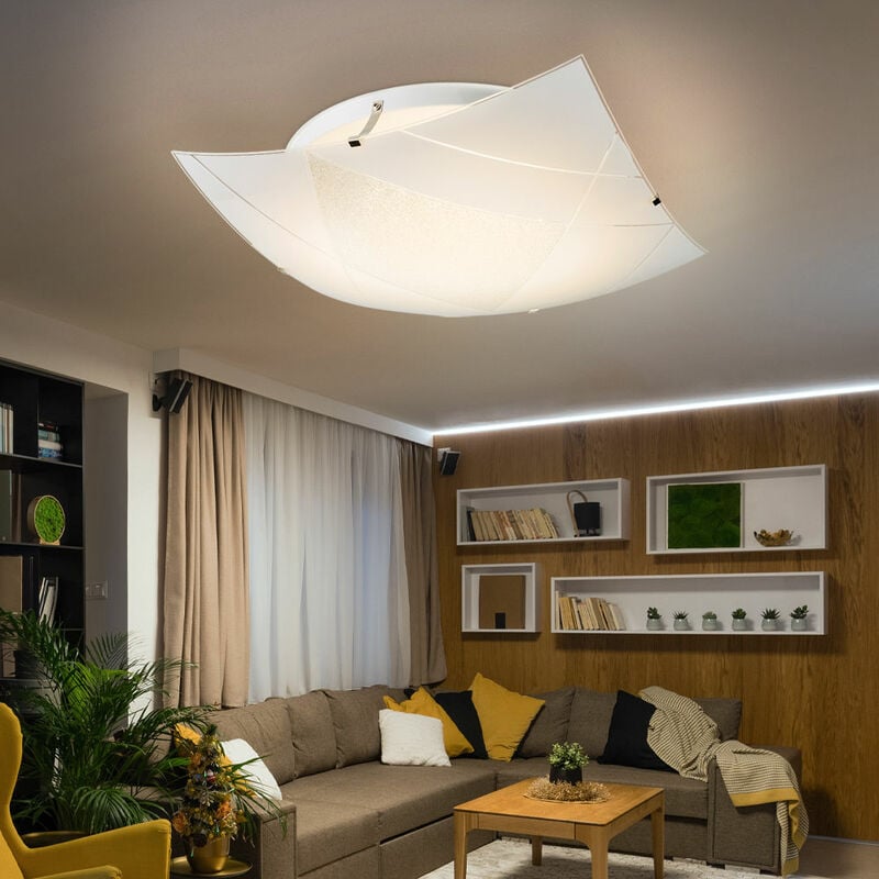 foto del prodotto lampada da soffitto in vetro bianco per ingresso, plafoniera quadrata, soggiorno, 1x led 24w 1750lm bianco neutro, lxlxh 40x40x10 cm