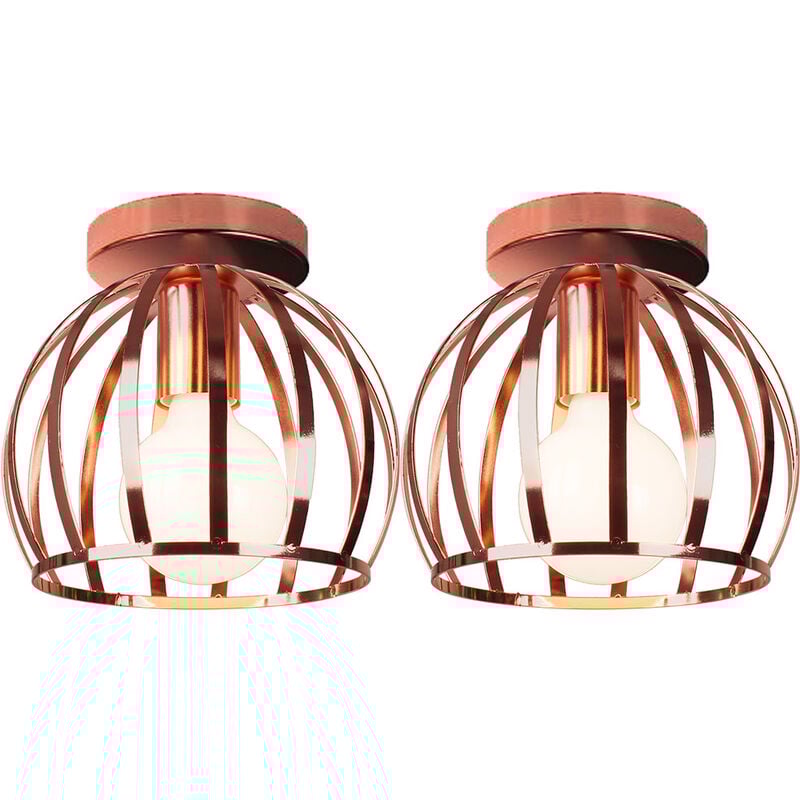 foto del prodotto lampada da soffitto industriale fatto di metallo lampadario gabbia rotonda per soggiorno camera da letto sala da pranzo 2x oro rosa