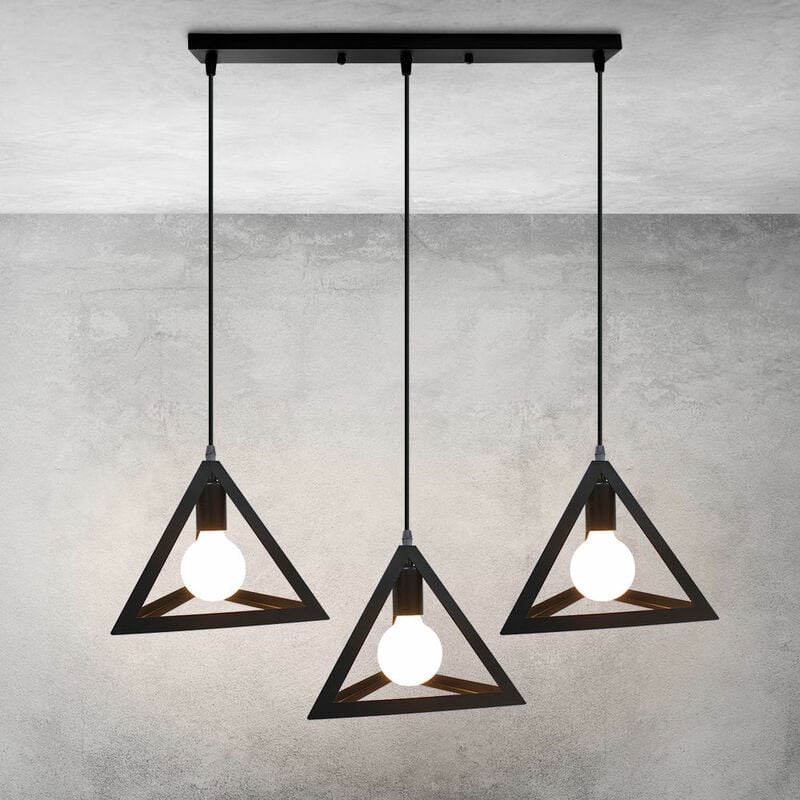 foto del prodotto lampada da soffitto industriale gabbia in metallo retr lampadario geometria 3 paralume e27 per cucina sala da pranzo nero