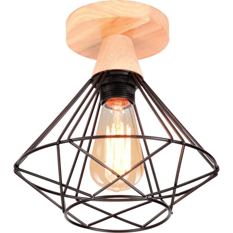 foto del prodotto lampada da soffitto industriale in metallo e legno design retr lampada forma di diamante per scale, corridoio, ingresso nero