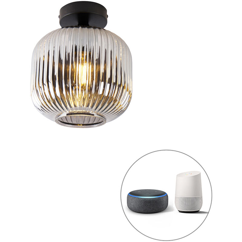 foto del prodotto lampada da soffitto karel art d co vetro,acciaio nero tondo e27 max. 1 x 4.9 watt qazqa