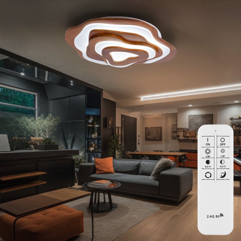 foto del prodotto lampada da soffitto lampada camera da letto telecomando cct lampada a luce diurna lampada in legno, metallo, marrone opalino, led 40 w 1600 lm