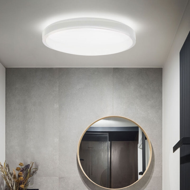 foto del prodotto lampada da soffitto lampada da bagno lampada da soggiorno plafoniera da corridoio lampada rotonda, plastica bianca ip44, 1x led 18w 1830lm 3000k