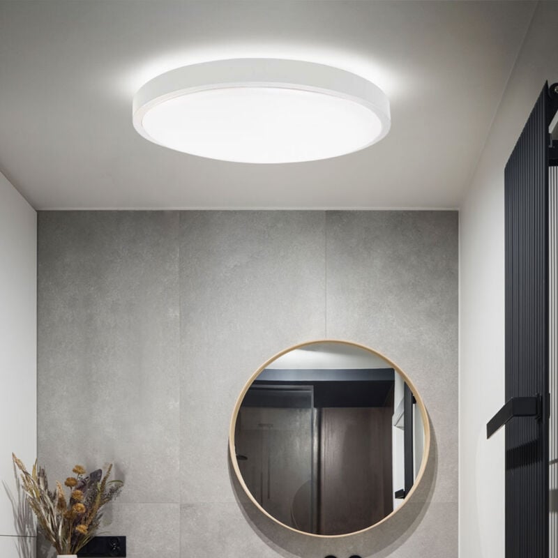 foto del prodotto lampada da soffitto lampada da bagno lampada da soggiorno plafoniera da corridoio lampada rotonda, plastica bianca ip44, 1x led 18w 1830lm 4000k