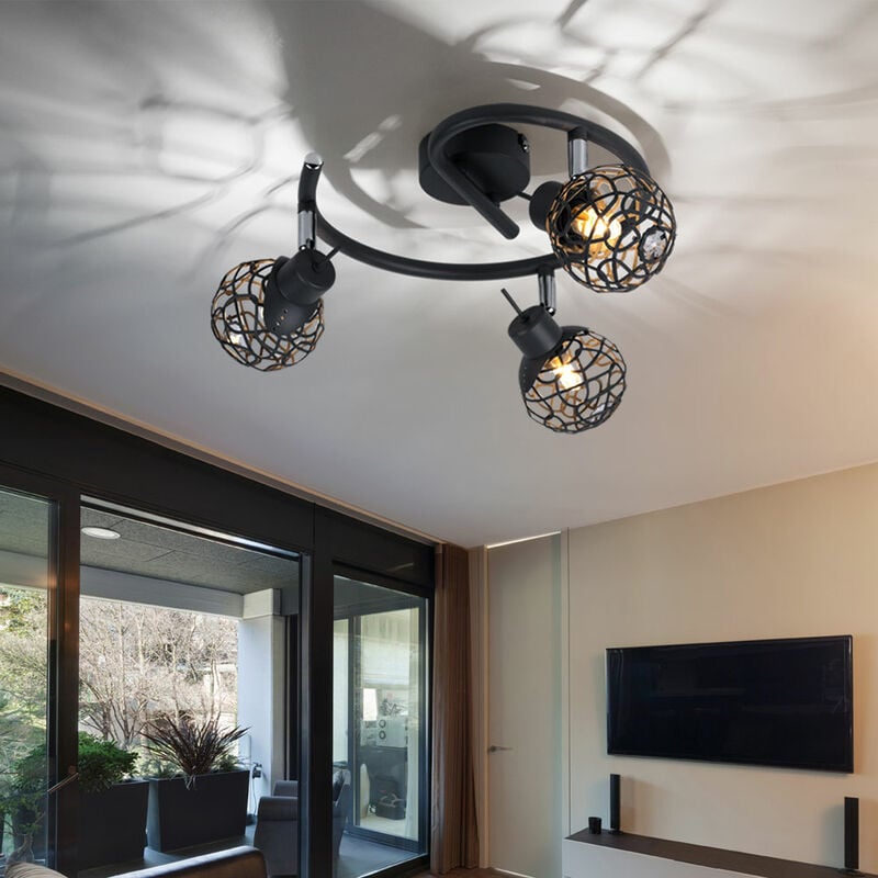 foto del prodotto lampada da soffitto lampada da soffitto soggiorno sfera grigia rete di alluminio lampada di cristallo punto tondo, punti mobili, 3x g9, d 25 cm