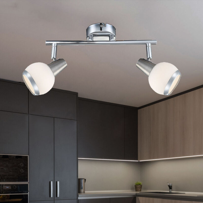 foto del prodotto lampada da soffitto lampada da soggiorno a led a 2 luci, faretti in vetro orientabili, 2x led 3 watt 300 lumen bianco caldo, l 30 cm
