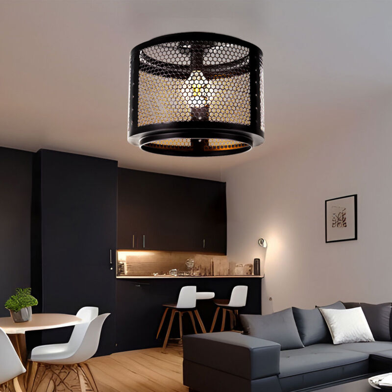 foto del prodotto lampada da soffitto, lampada da soggiorno, nero e oro, lampada retr , lampada da tavolo da pranzo, paralume rotondo in metallo, presa, dxh 40x34 cm