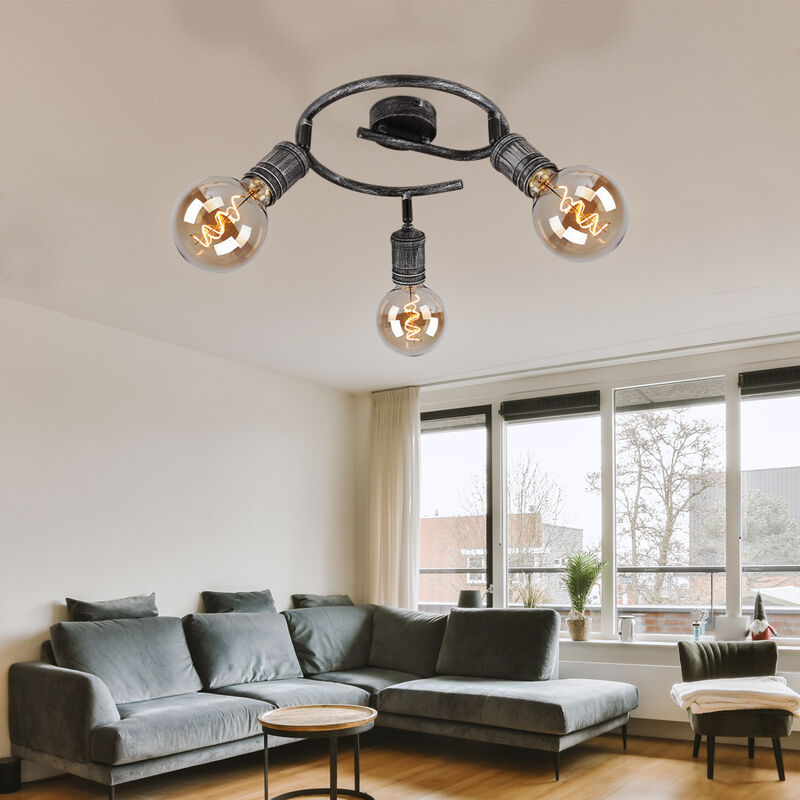foto del prodotto lampada da soffitto lampada da soggiorno nichel antico plafoniera faretto a 3 luci orientabile, metallo, 3x e27, dxh 25x11 cm