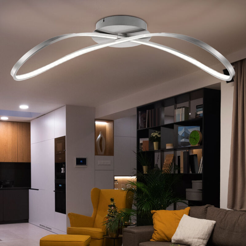 foto del prodotto lampada da soffitto, lampada di design, lampada da soggiorno, lampada da pranzo, nichel opaco, 1x led 11,2w 672lm bianco caldo, lxpxa 75x21x23cm