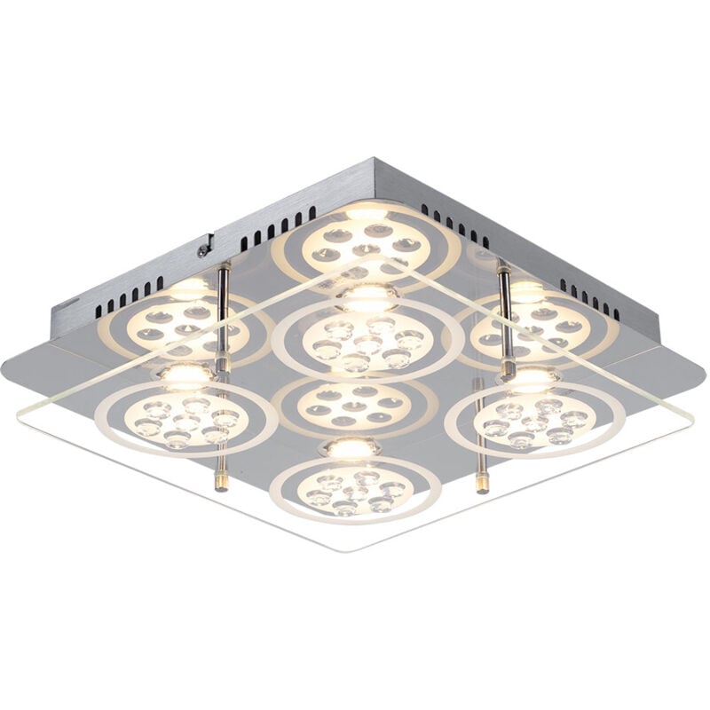 foto del prodotto lampada da soffitto lampada in cristallo, lampada da soggiorno, 4 fiamme, aspetto cristallo, metallo vetro cromo satinato trasparente, 4x led 5w