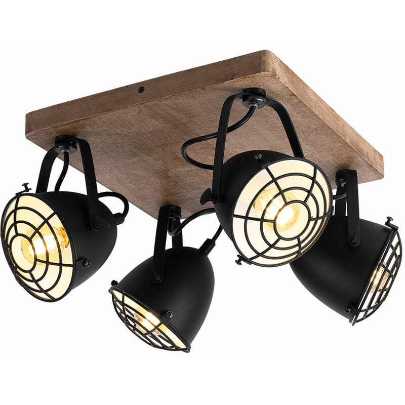 foto del prodotto lampada da soffitto, lampada in legno, nera, lampada da sala da pranzo, casa di campagna, faretto da soffitto, 4 fiamme, striscia faretto