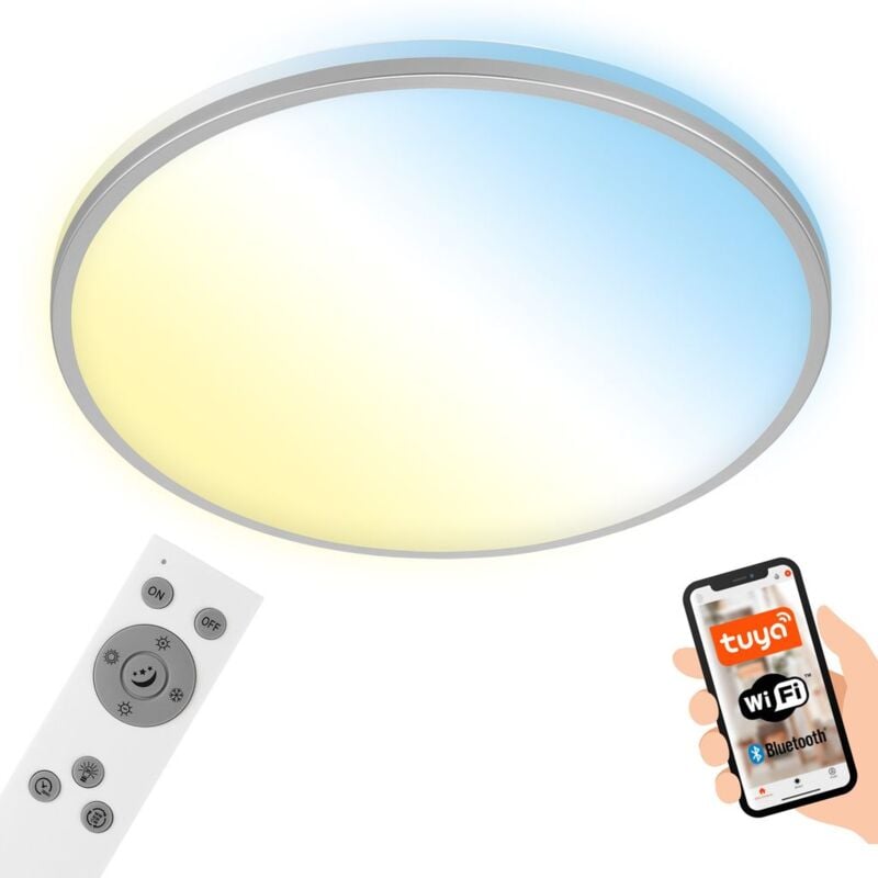 foto del prodotto lampada da soffitto led cct wifi bluetooth app 42 w argento metallo plastica briloner