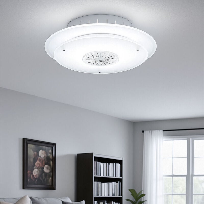 foto del prodotto lampada da soffitto luce di cristallo luce di design metallo, cromo, cristalli di vetro, vetro satinato, 1x r7s, dxh 33x3,5 cm, sala da pranzo
