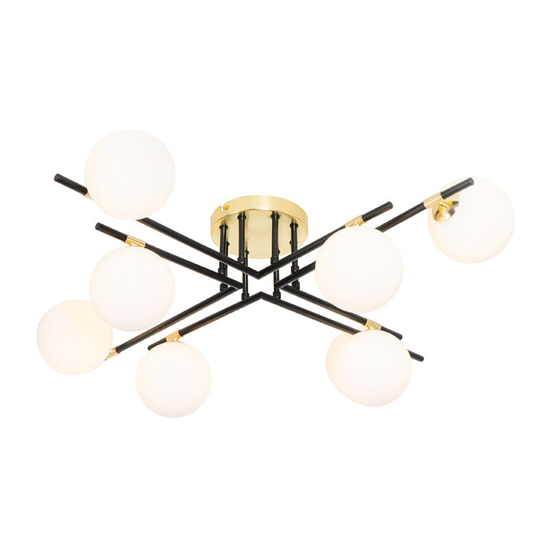 immagine 0 del prodotto lampada da soffitto lynn art d co acciaio,vetro nero oro ottone tondo max. 8 x watt qazqa