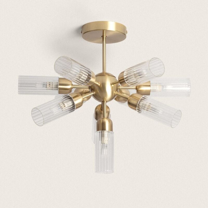 foto del prodotto lampada da soffitto metallo e vetro 10 lampadine iraide oro