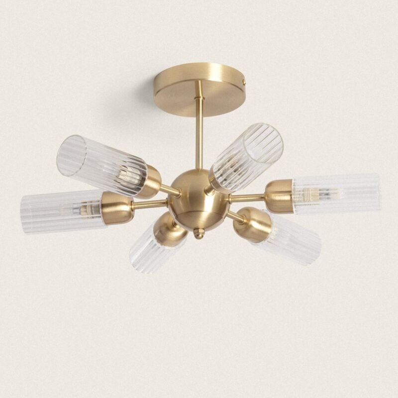 foto del prodotto lampada da soffitto metallo e vetro 6 lampadine iraide oro