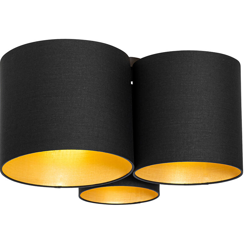 foto del prodotto lampada da soffitto multidrum - moderno - tessuto,acciaio - nero oro ottone - tondo max. 3 x watt - qazqa
