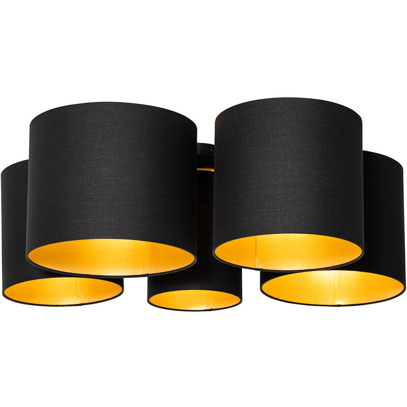 foto del prodotto lampada da soffitto multidrum - moderno - tessuto,acciaio - nero oro ottone - tondo max. 5 x watt - qazqa