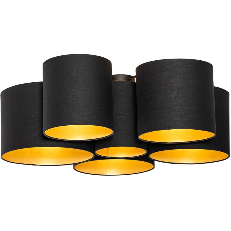 foto del prodotto lampada da soffitto multidrum - moderno - tessuto,acciaio - nero oro ottone - tondo max. 6 x watt - qazqa