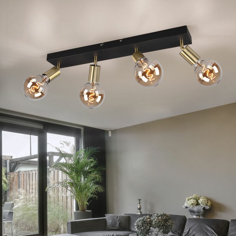 foto del prodotto lampada da soffitto, nera, lampada da soggiorno, barra spot, 4 fiamme, faretto da soffitto orientabile, metallo oro opaco, 4x e27, lxpxh 60x9x12 cm