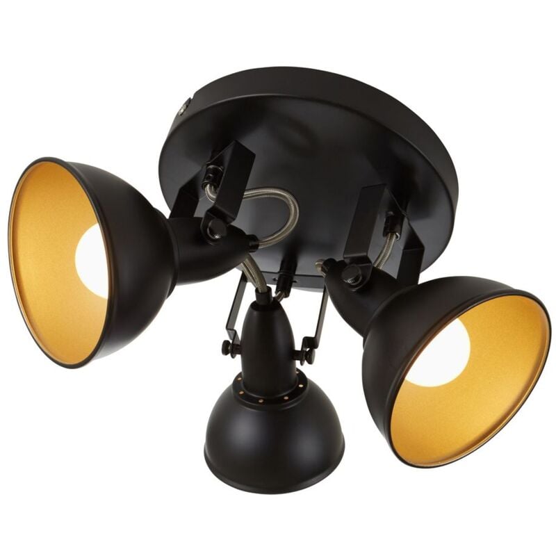 foto del prodotto lampada da soffitto orientabile e girevole 3xe14 40w nero oro 21cm briloner