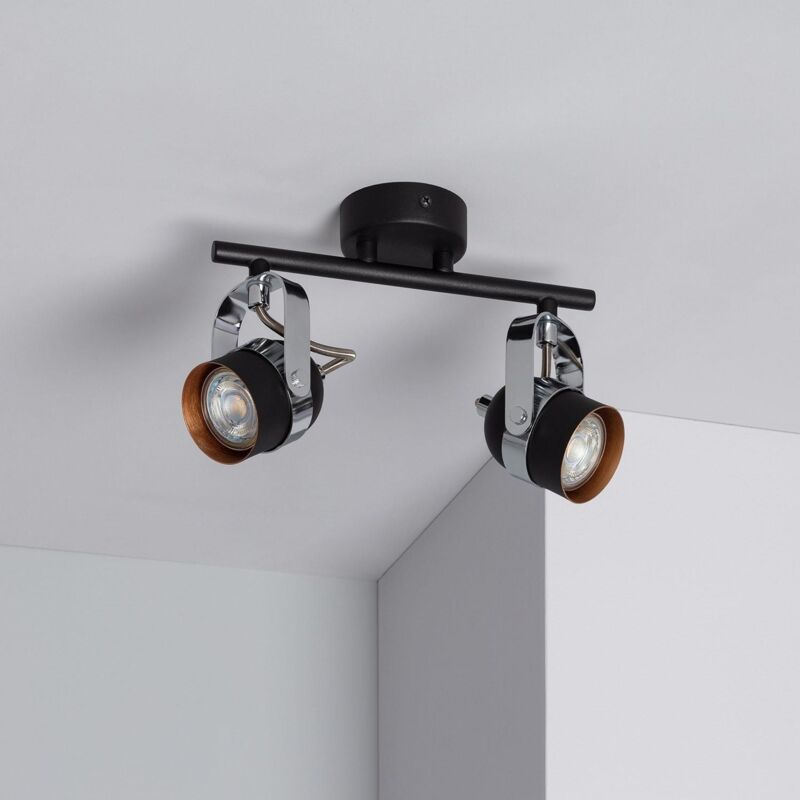 foto del prodotto lampada da soffitto orientabile in alluminio 2 faretti sinner nero nero