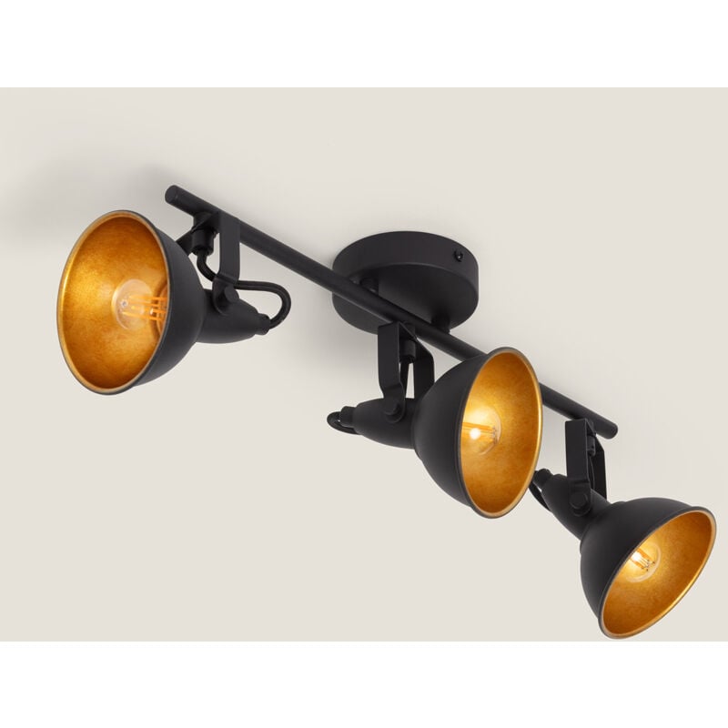 foto del prodotto lampada da soffitto orientabile in alluminio 3 faretti emer nero nero
