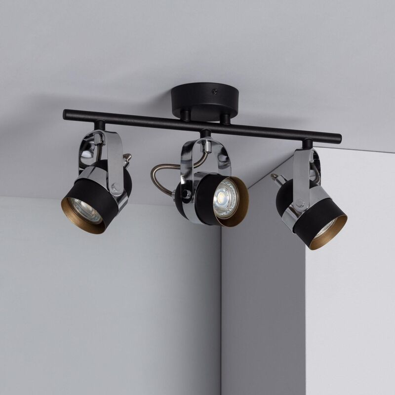 foto del prodotto lampada da soffitto orientabile in alluminio 3 faretti sinner nero nero