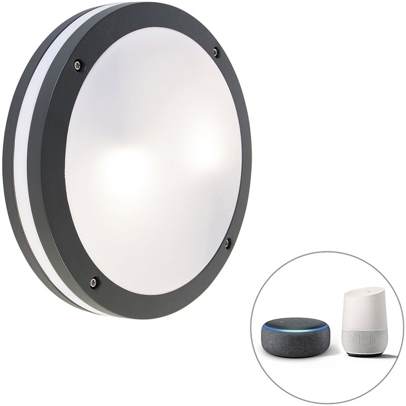 foto del prodotto lampada da soffitto parete glow moderno alluminio,plastico grigio scuro tondo e27 max. 2 x 8.5 watt qazqa