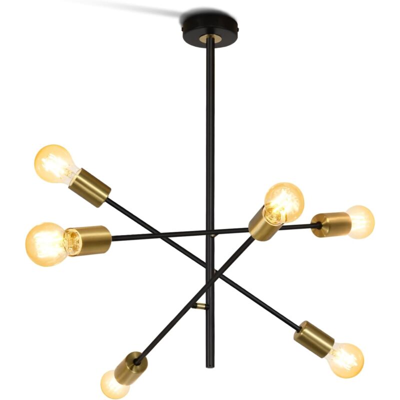 foto del prodotto lampada da soffitto per il soggiorno ciondolo vintage con 6 lampade e27 nere e dorate, illuminazione della cucina e della sala da pranzo in stile