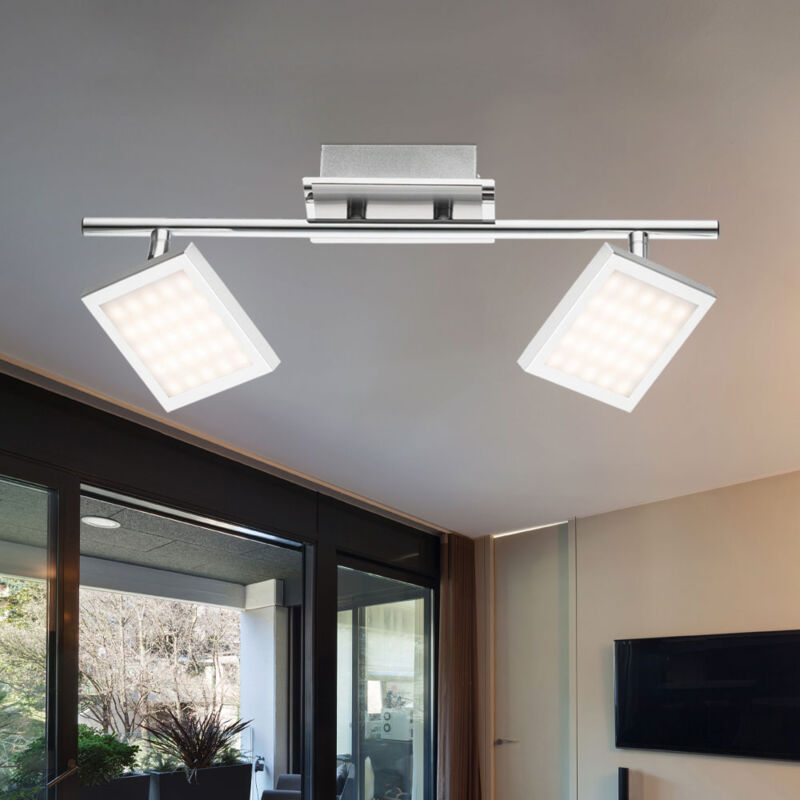 foto del prodotto lampada da soffitto plafoniera a led con punti mobili satinati lampada cromata, 2 punti fiamma mobili, 2x led 6watt 318 lm, lxpxh 40x9,5x13cm