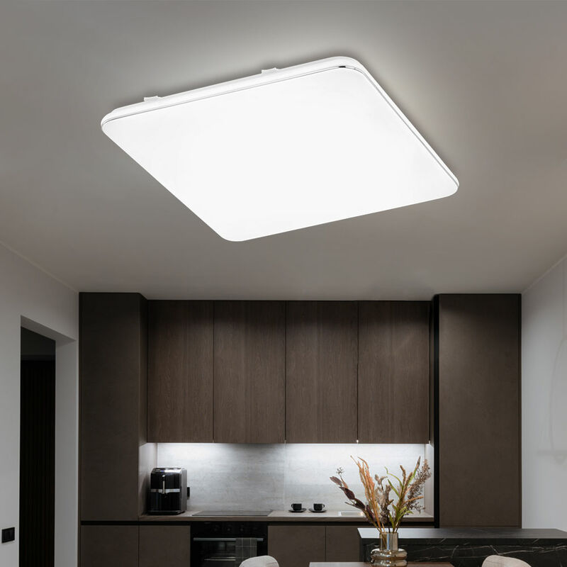 foto del prodotto lampada da soffitto plafoniera da ufficio bianca led 3 livelli dimmer lampada quadrata da soggiorno, metallo, 1x led 49 w 5100 lm 3000k bianco caldo,