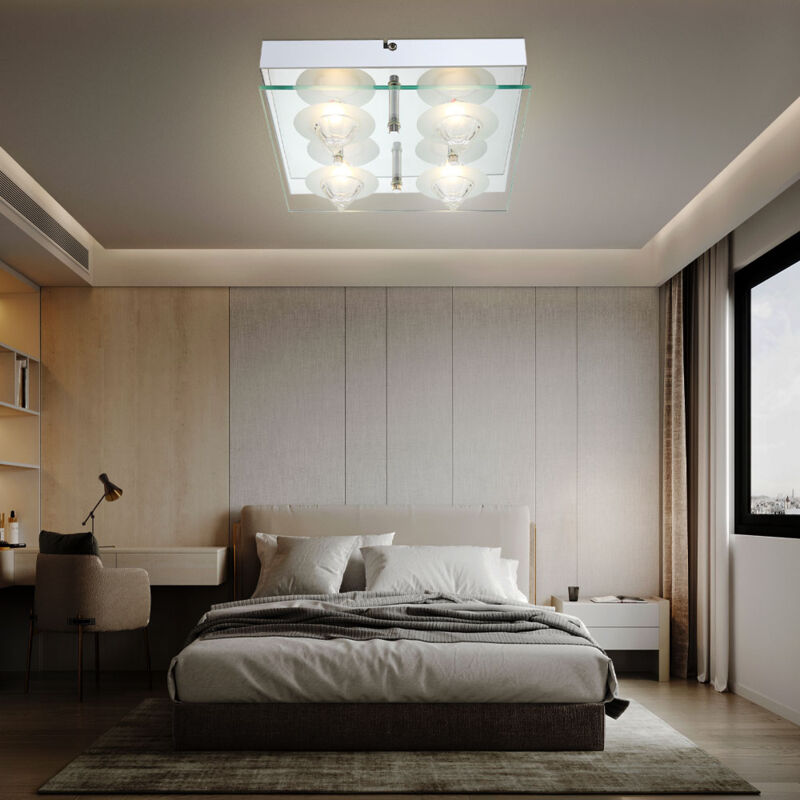 foto del prodotto lampada da soffitto plafoniera lampada da soggiorno piastra di vetro cromata 4 fiamme led, vetro metallico, 1x led, l 25 cm