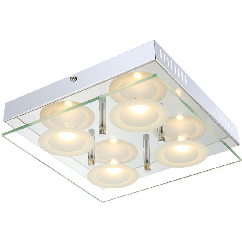 foto del prodotto lampada da soffitto plafoniera soggiorno luce sala da pranzo lampada in vetro, 4 lampadine lastra di vetro cromo, led 5w 1440lm bianco caldo, lxpxh