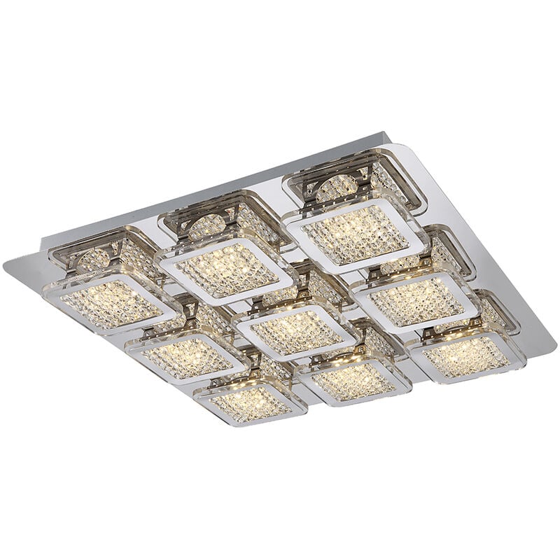 foto del prodotto lampada da soffitto soggiorno moderno lampada led design cristalli angolari, metallo, plastica, led 45w 4950lm 3000k bianco caldo, lxlxh 40x40x6,5 cm